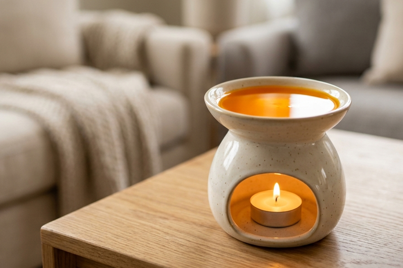 wax melt burner with vibrant glossy melted wax showing strong long lasting scent