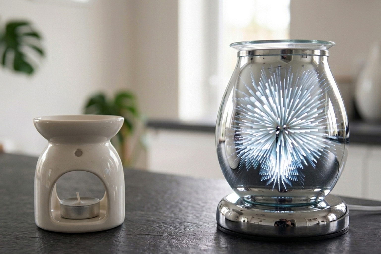 tealight wax burner and electric hot plate wax burner side by side